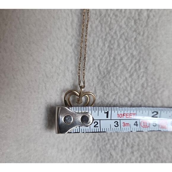 Vintage 14K GF Heart Diamond Pendant Necklace PPC 3d Raised Double Heart - Picture 11 of 11